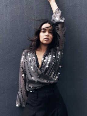 ZARA Sequin Bodysuit, Charcoal Grey. XS NWT